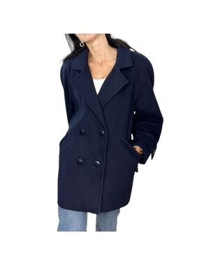 Vintage Marks & Spencer pure wool old money blue 3/4 length car coat